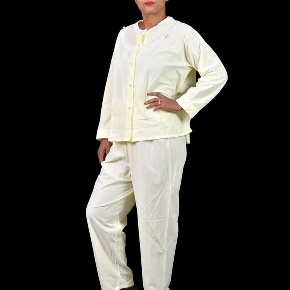 Vintage Katz Pajamas Yellow Pastel Flannel Tricot 60s New Set Embroidery Medium - Picture 8 of 16